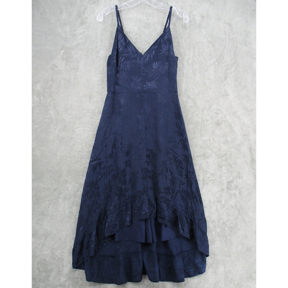 Sam Edelman Dress Womens 4 Navy Blue Floral High Low Midi Braided Straps Lined
